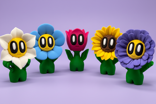 Blob-Blumen Gruppenbild mit Lavendelhintergrund