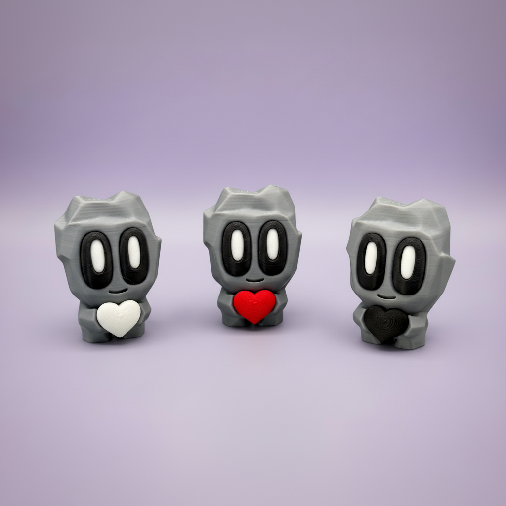 Blob Rock mit Herz - drei Varianten mit weißem, rotem und schwarzem Herz