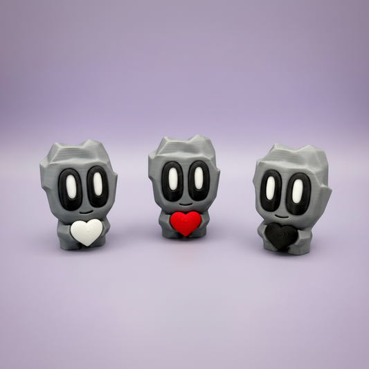 Blob Rock mit Herz - drei Varianten mit weißem, rotem und schwarzem Herz
