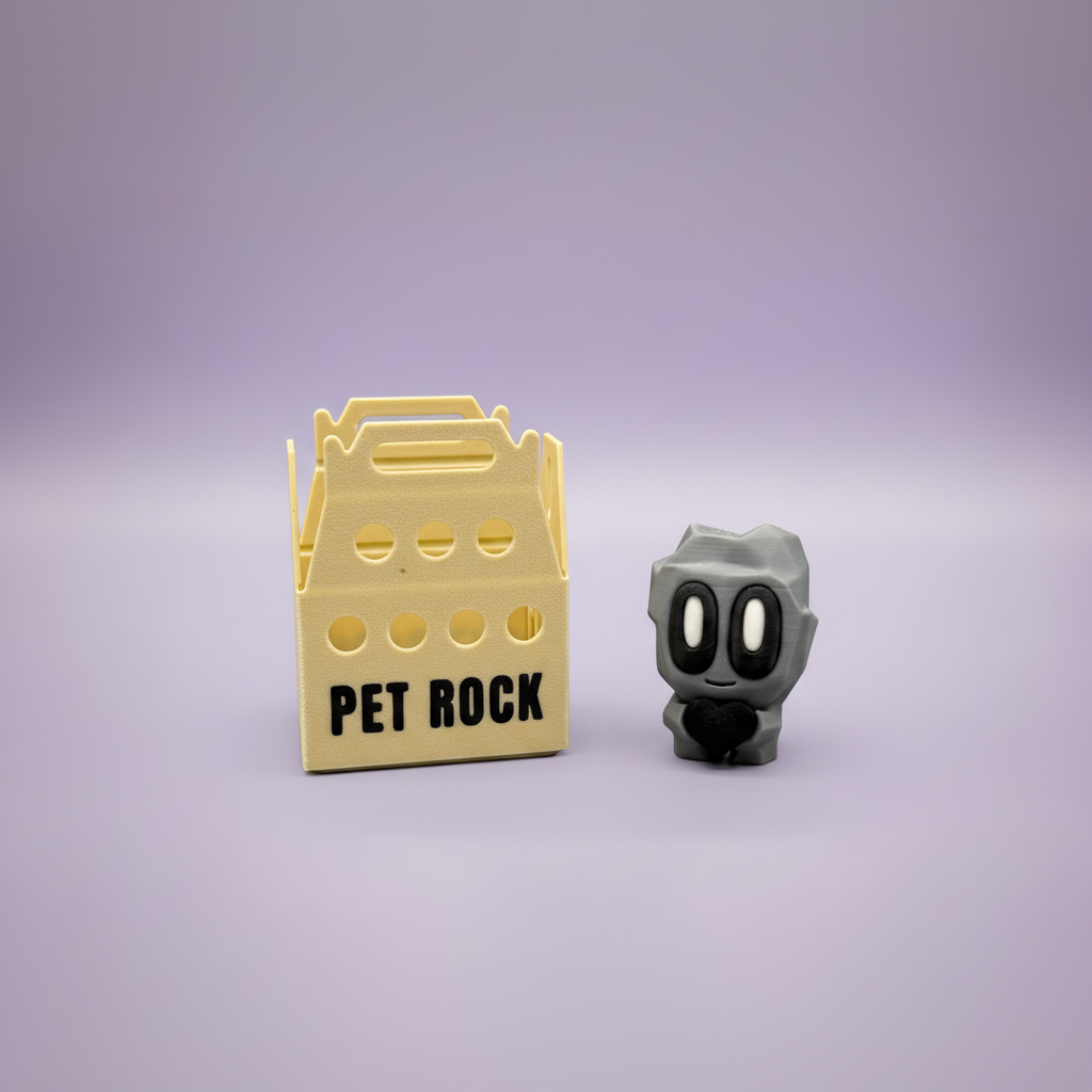 Pet Rock Box mit Blob Rock mit schwarzem Herz